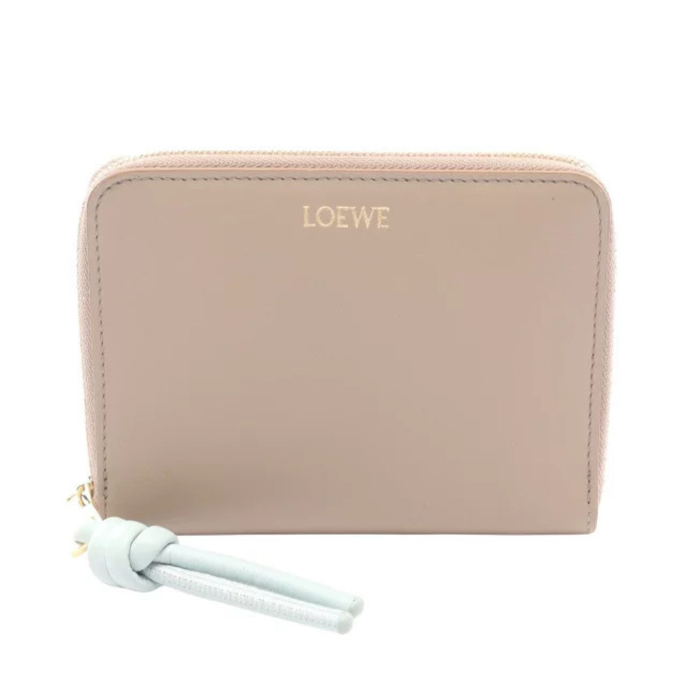 Loewe Knot Compact Round Wallet Leather Beige Cream Blue